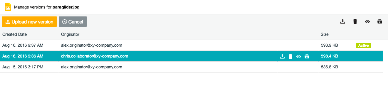 Versions Management page
