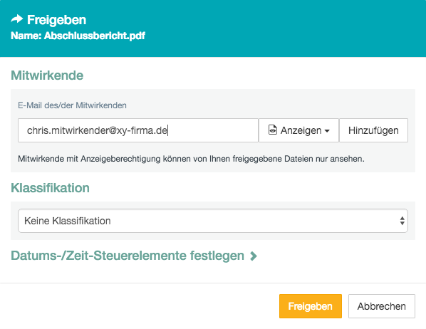 Freigabe-Dialogfeld