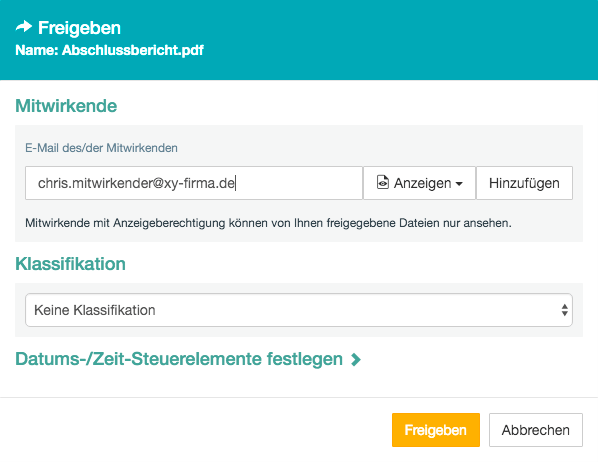 Freigabe-Dialogfeld