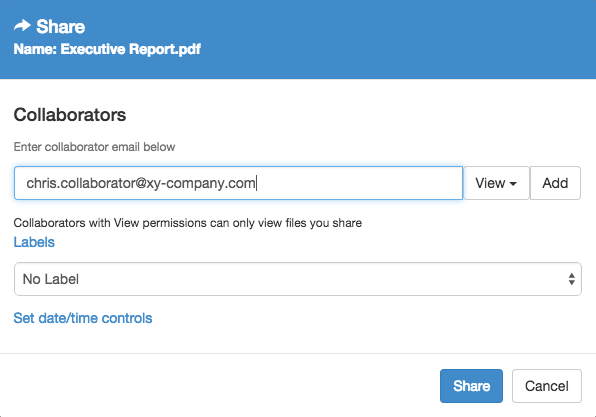Share dialog box