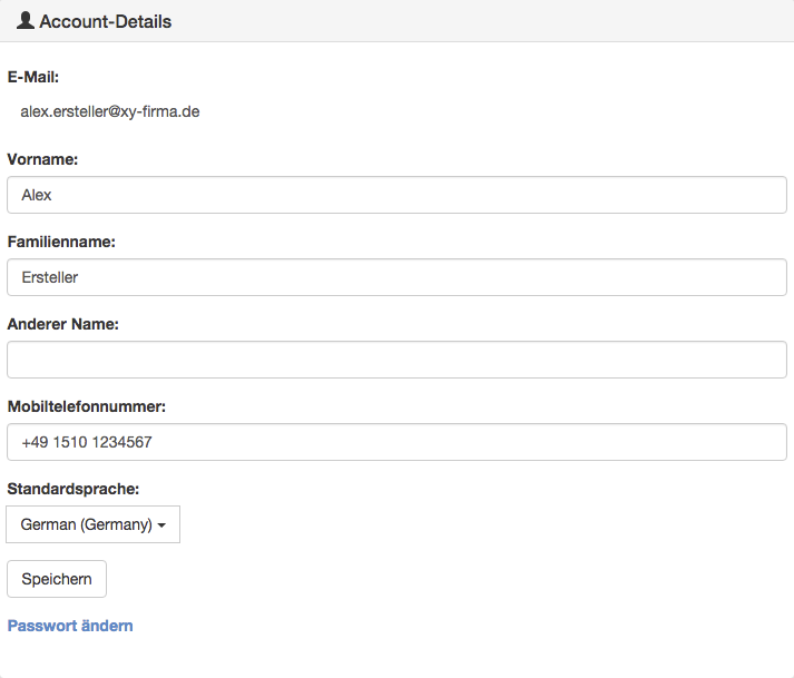 Abschnitt Account-Details