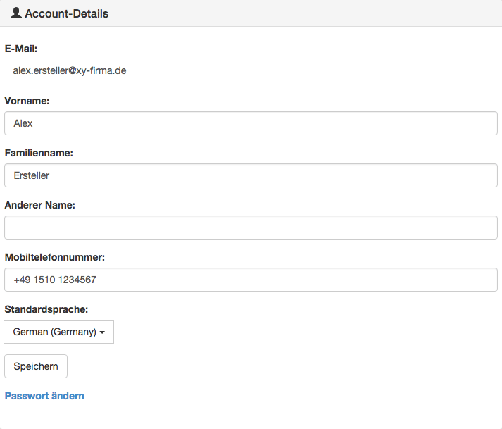 Abschnitt Account-Details