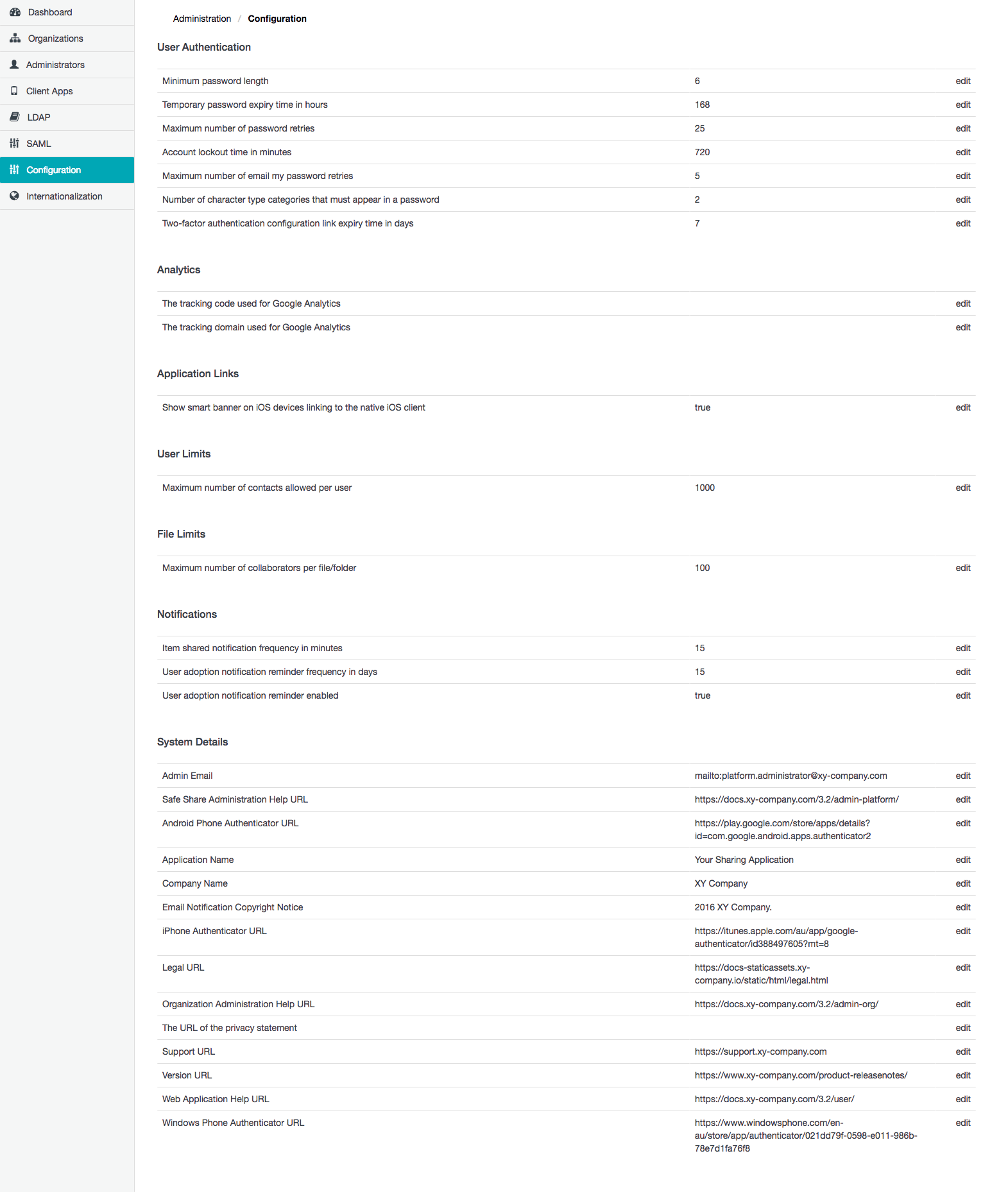 Configuration/Properties page