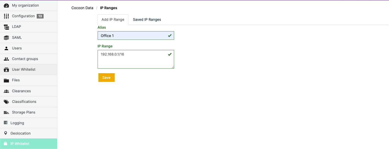 IP Whitelist page