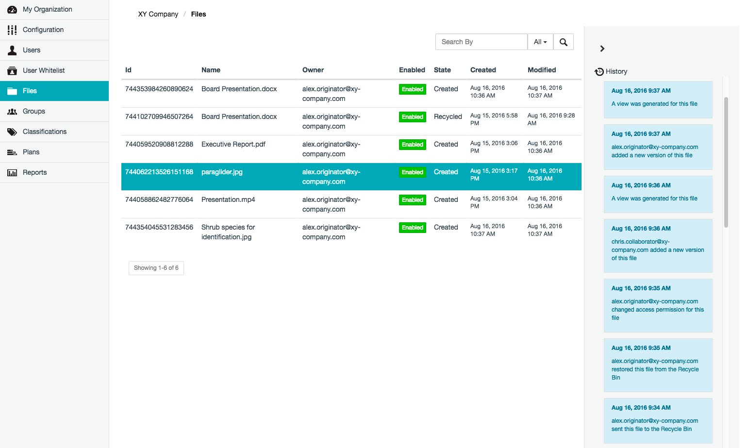 Files page
