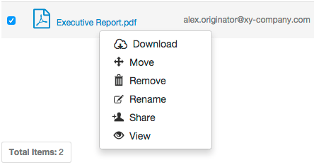 Right-clicking a file as an owner - context menu
