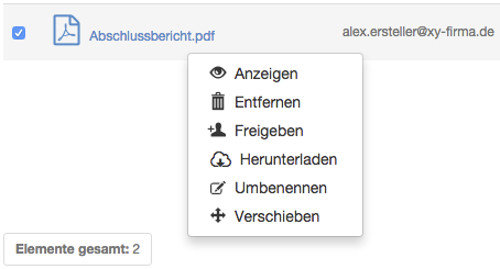 Rechtsklick auf Datei als Besitzer - Kontextmenü