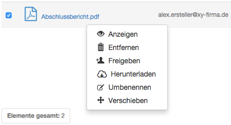 Rechtsklick auf Datei als Besitzer - Kontextmenü