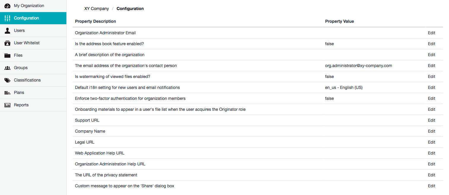 Configuration/Properties page