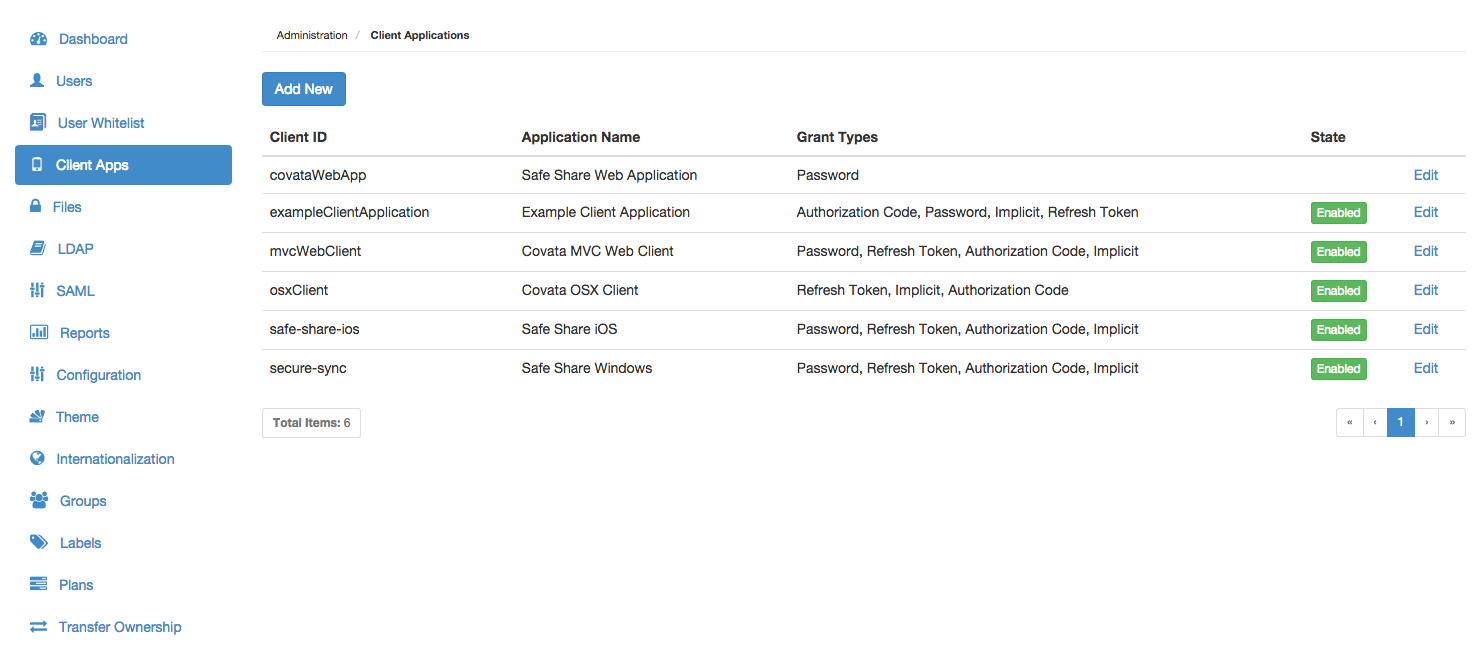 Client Applications page