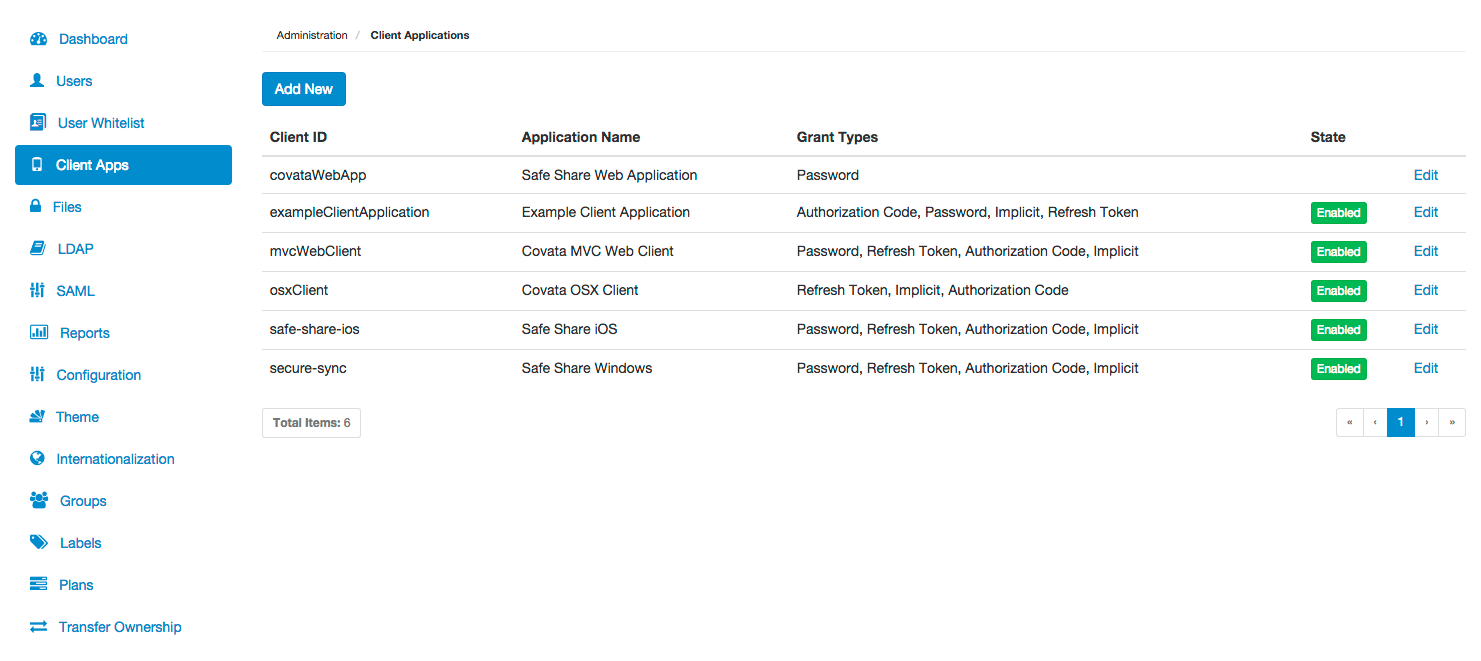 Client Applications page