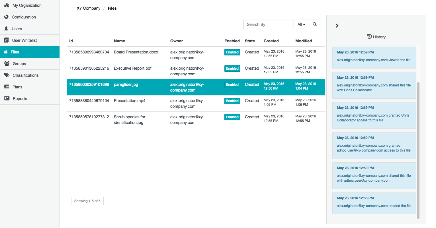 Files page