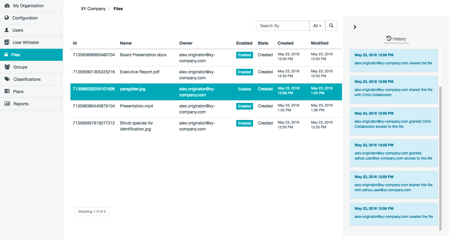 Files page
