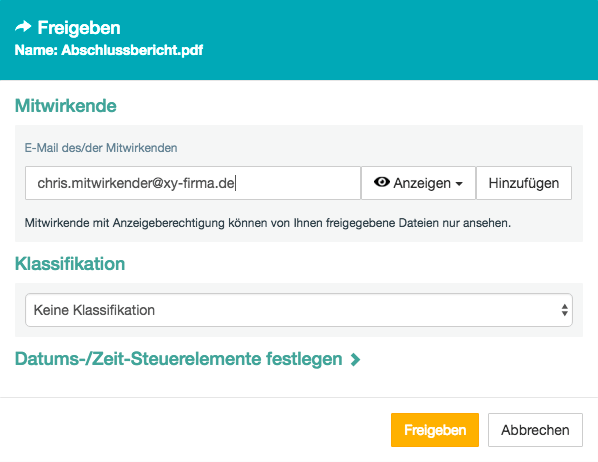 Freigabe-Dialogfeld