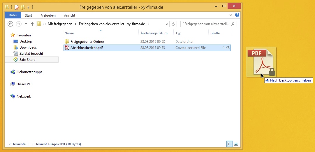 Download einer freigegebenen Datei auf das Desktop durch Drag&Drop