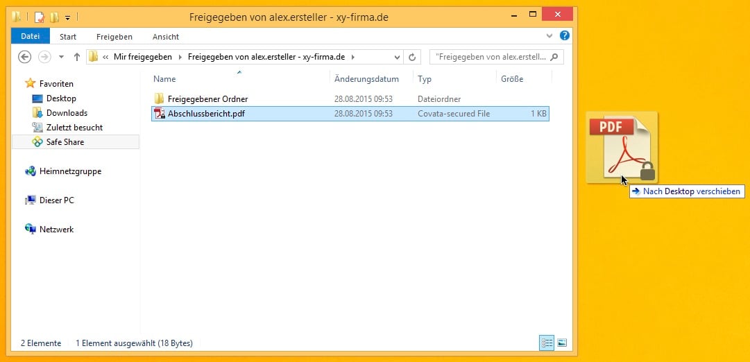 Download einer freigegebenen Datei auf das Desktop durch Drag&Drop