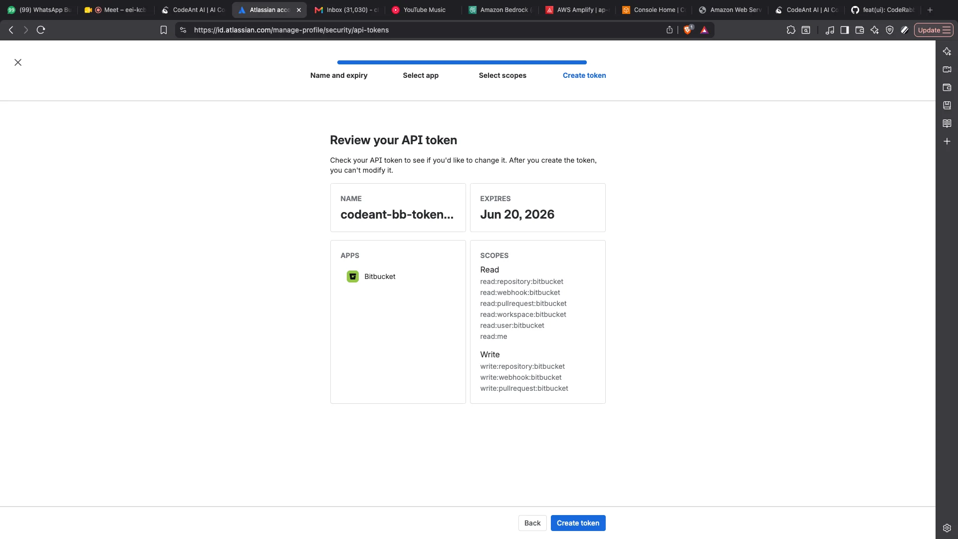 Bitbucket API token permissions