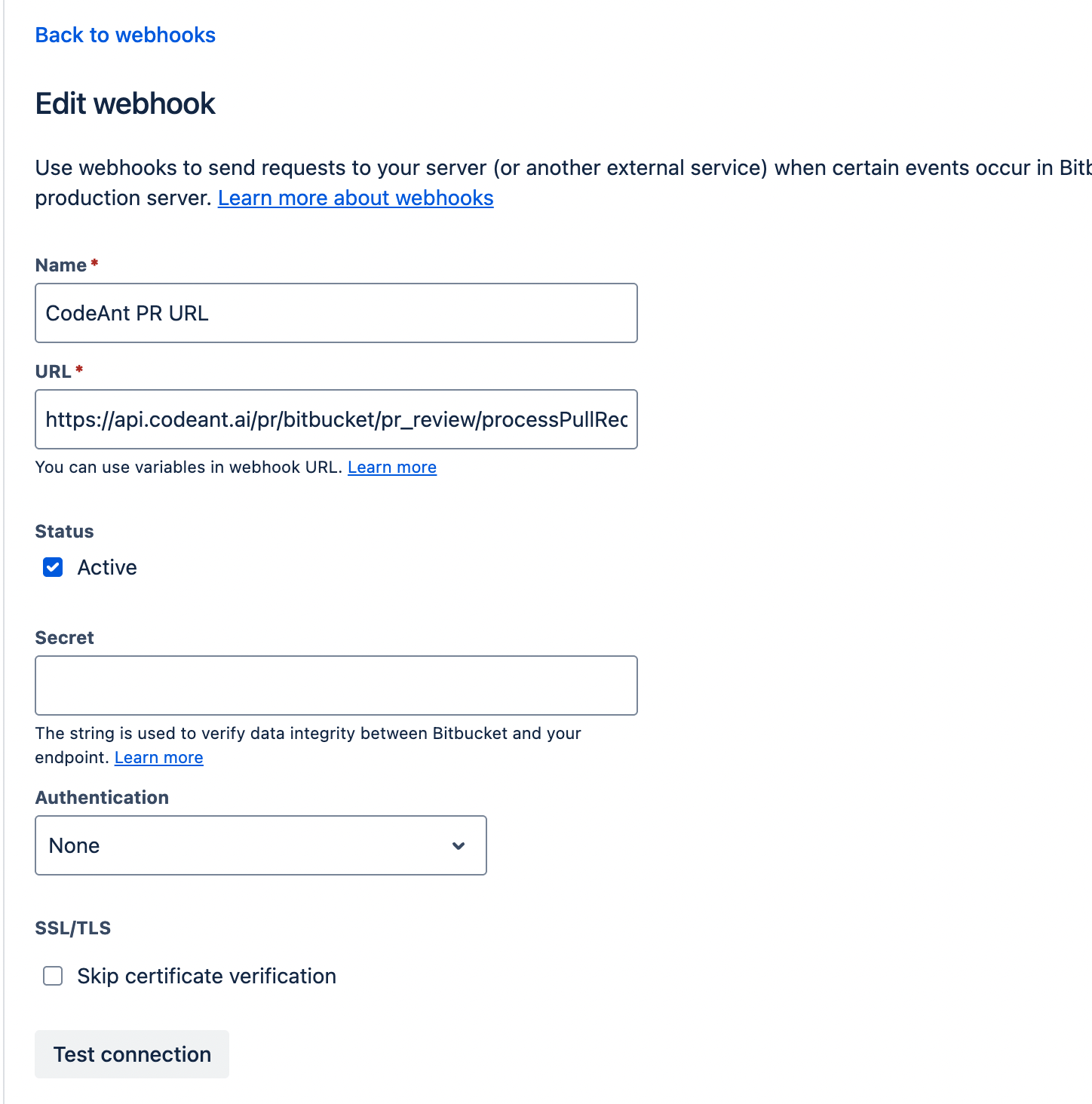 PR Review Webhook Info