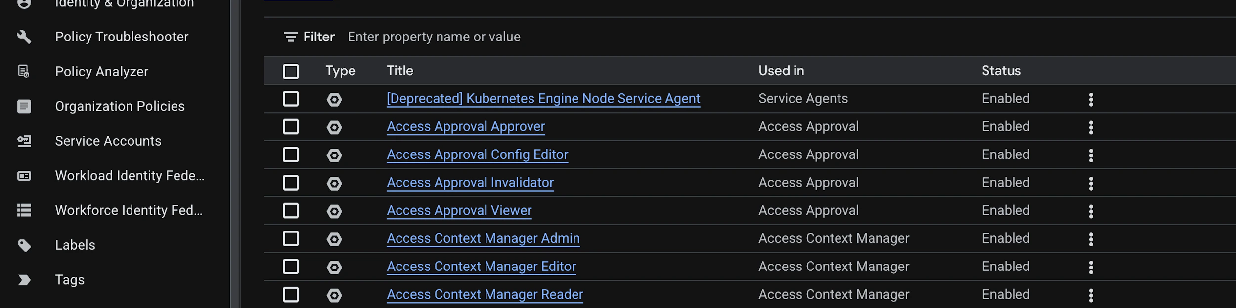 Roles list