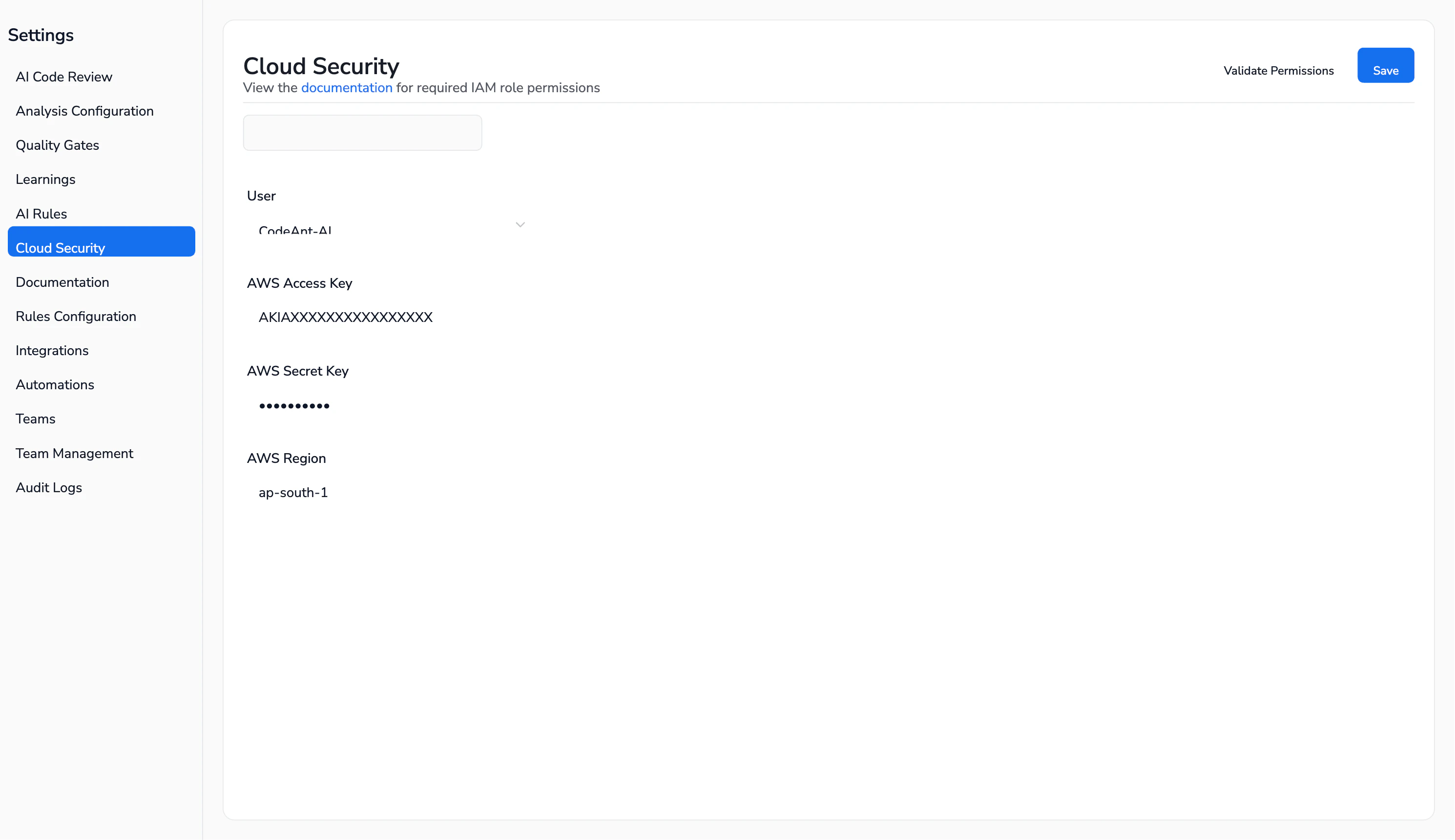 Cloud Security settings
