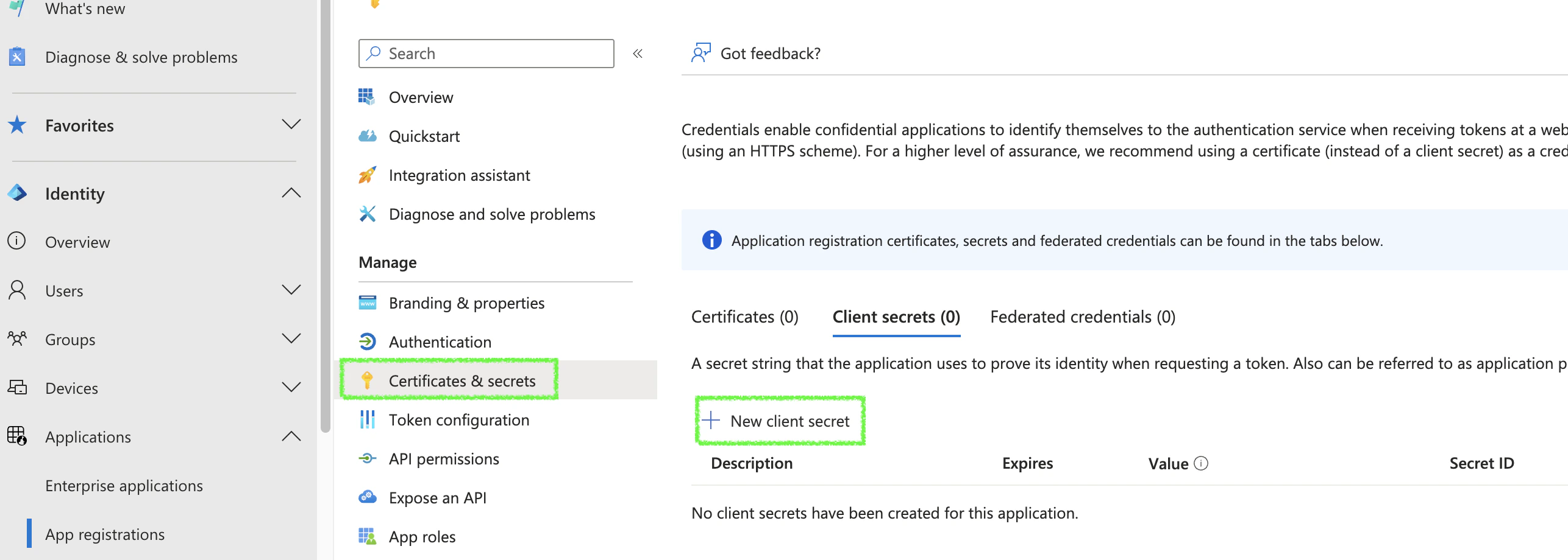 Certificates & secrets