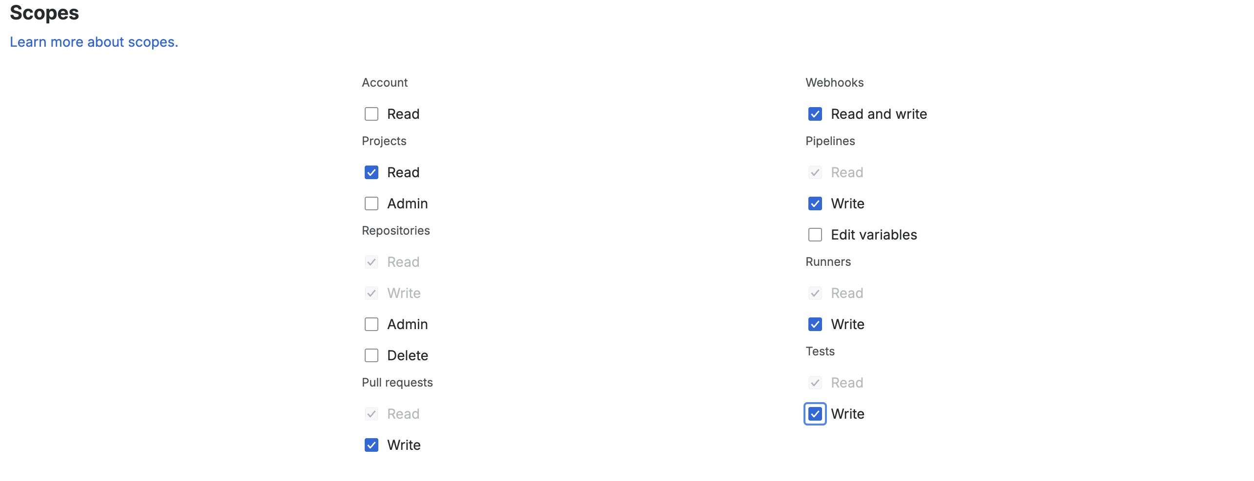 Bitbucket access token scopes