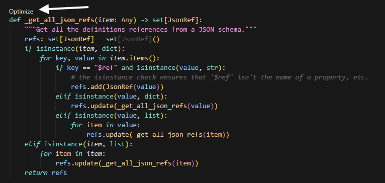CodeLens hint above function