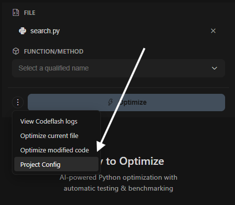 Kebab menu next to Optimize button
