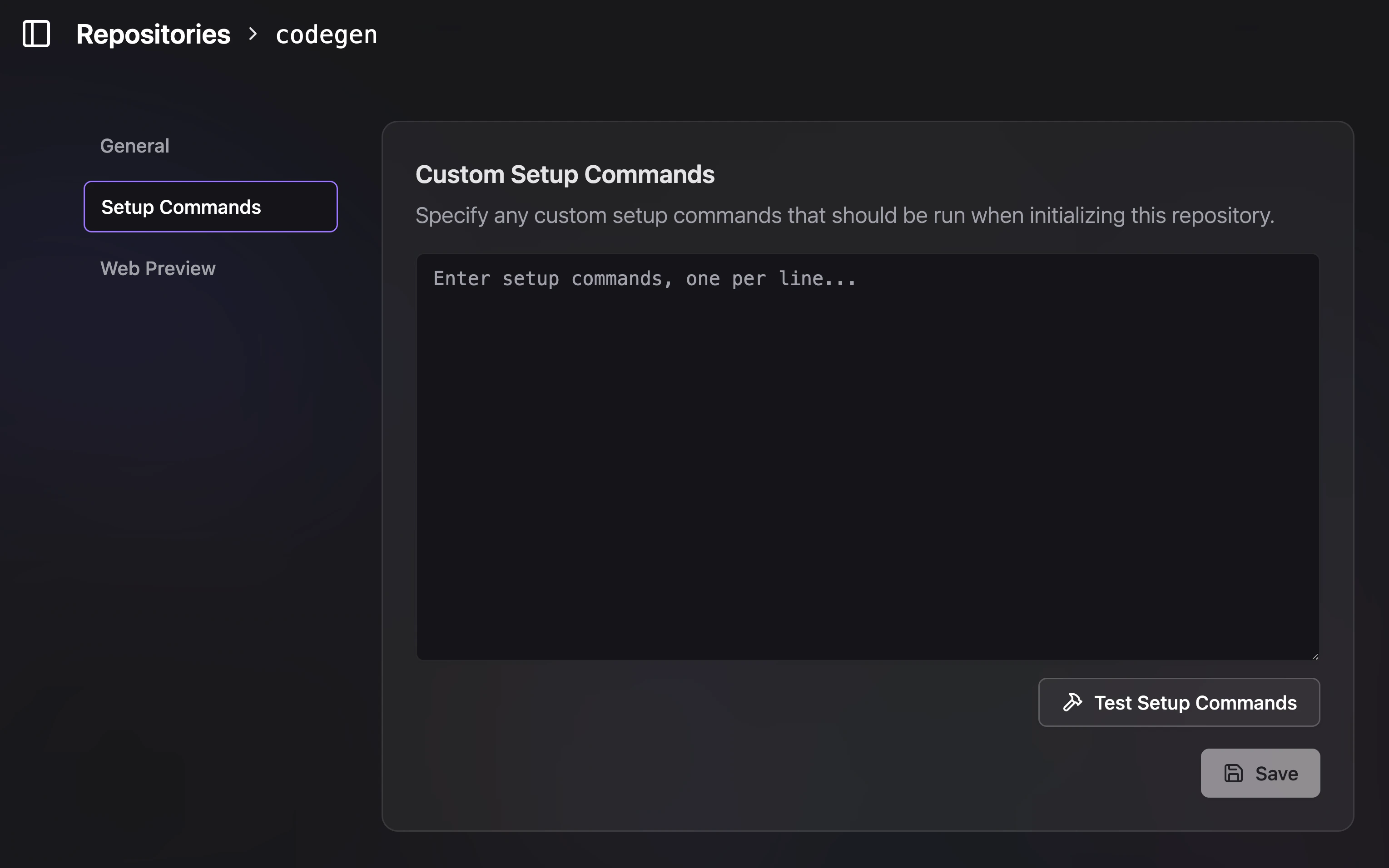 Setup Commands UI