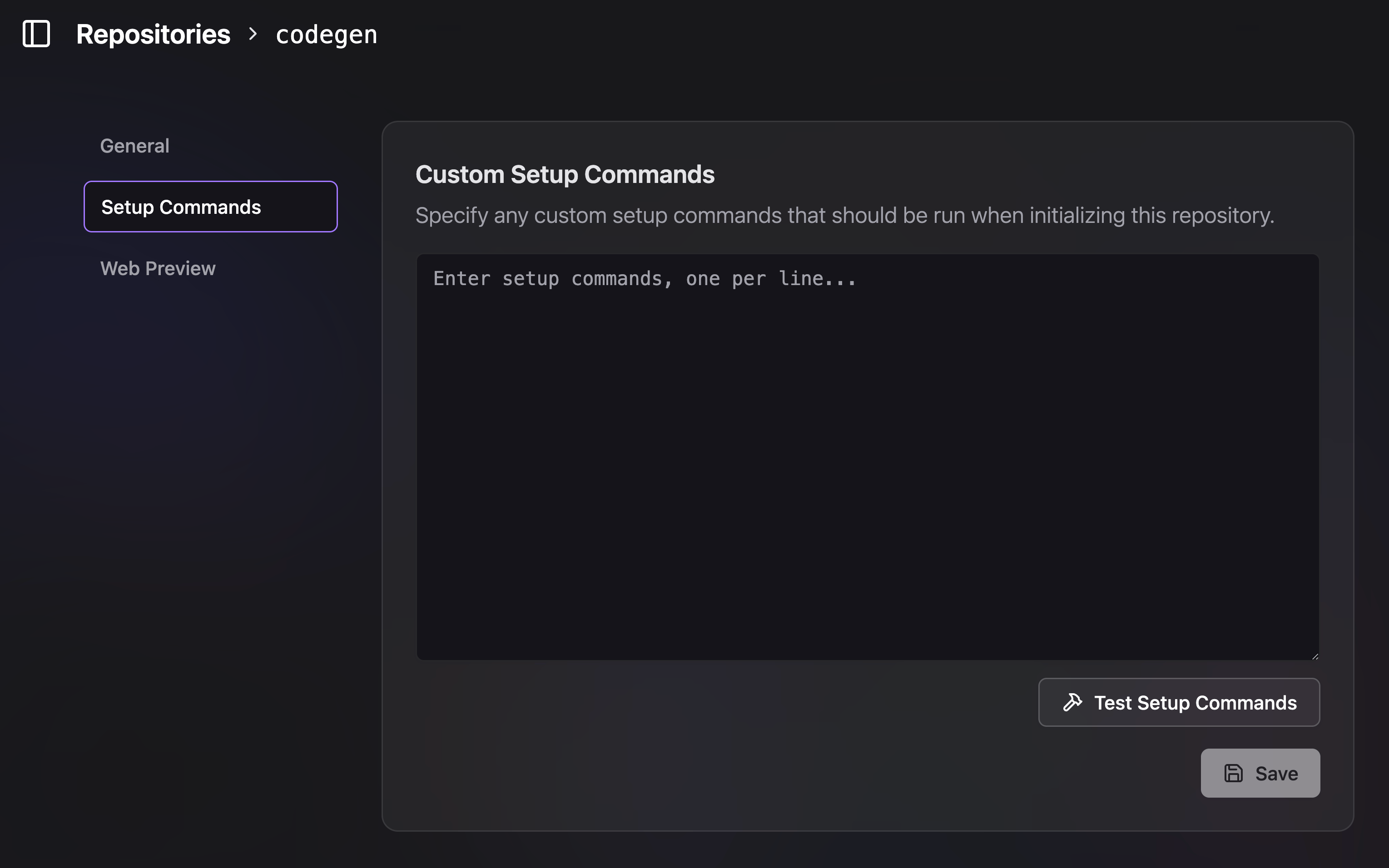 Setup Commands UI