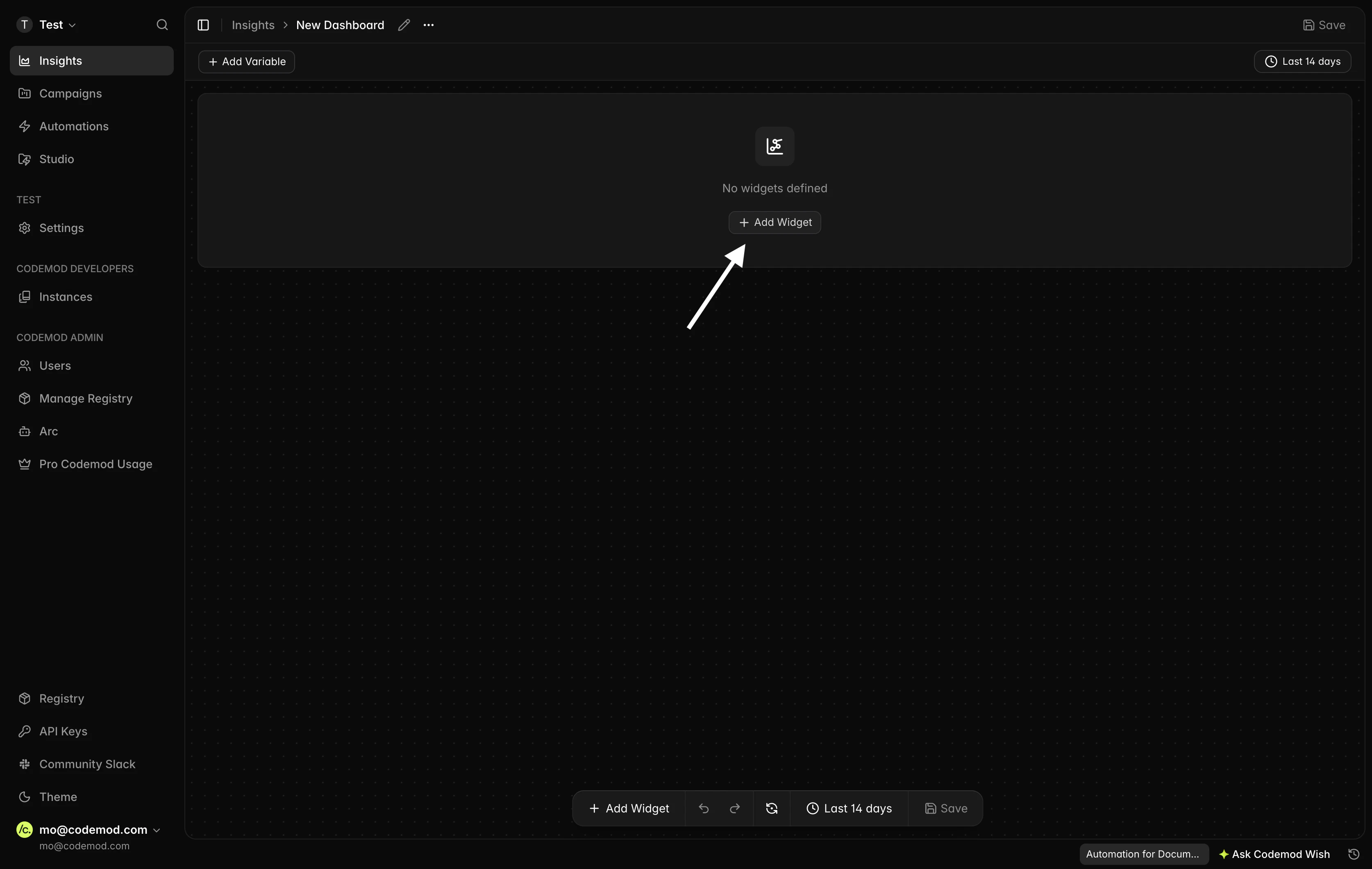 Creating a new dashboard