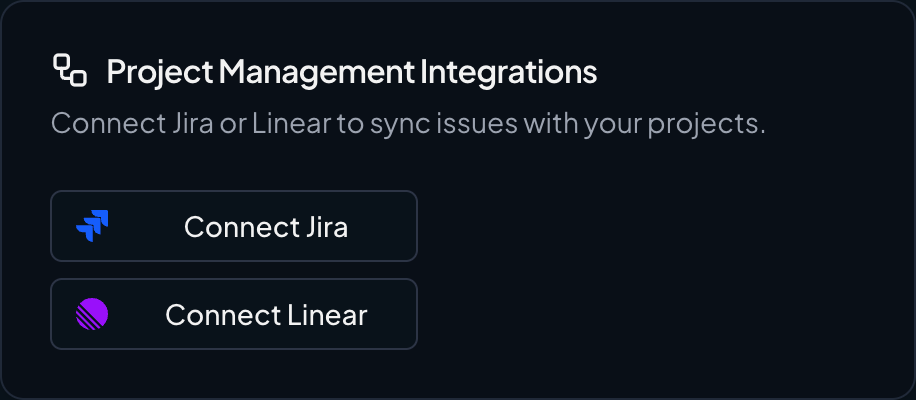 Screenshot of organization settings page with PM integrations section Screenshot of organization settings page with PM integrations section