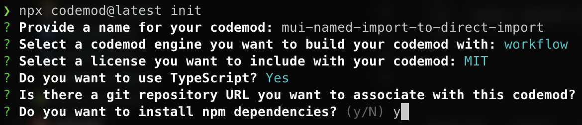 Initializing codemod