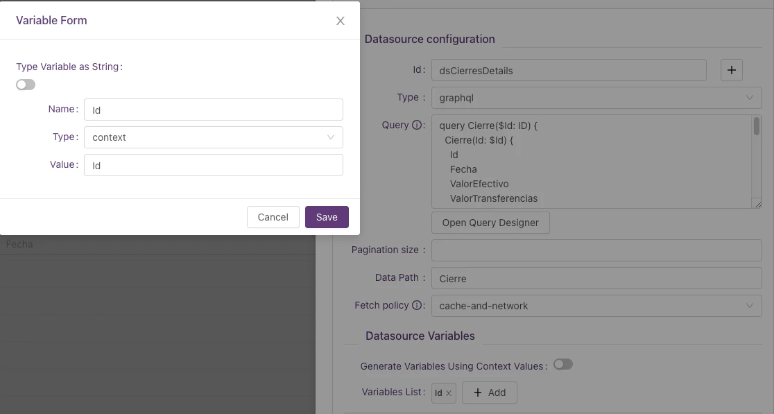 Configuration of the feature we want to open
