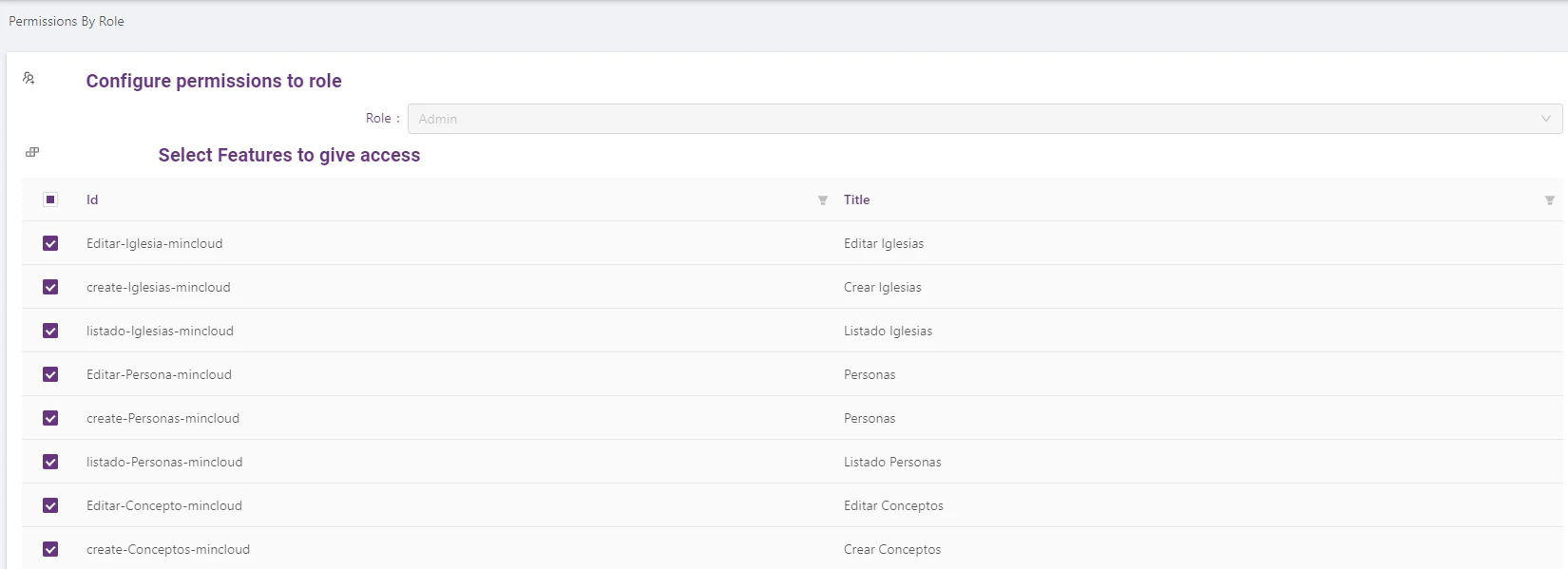 Configure permissions by Role