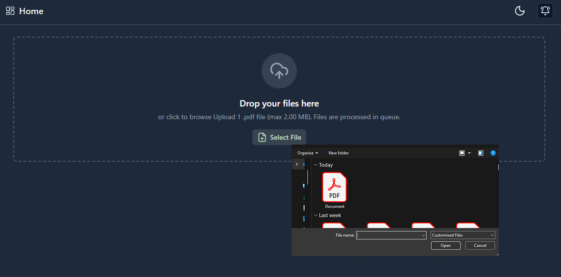 click select file button. Select file from your drive