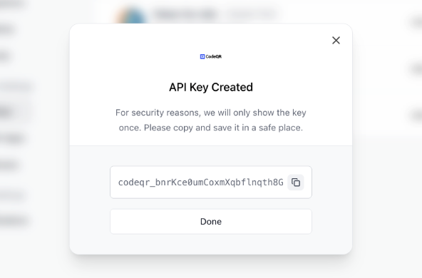 API Key created on CodeQR