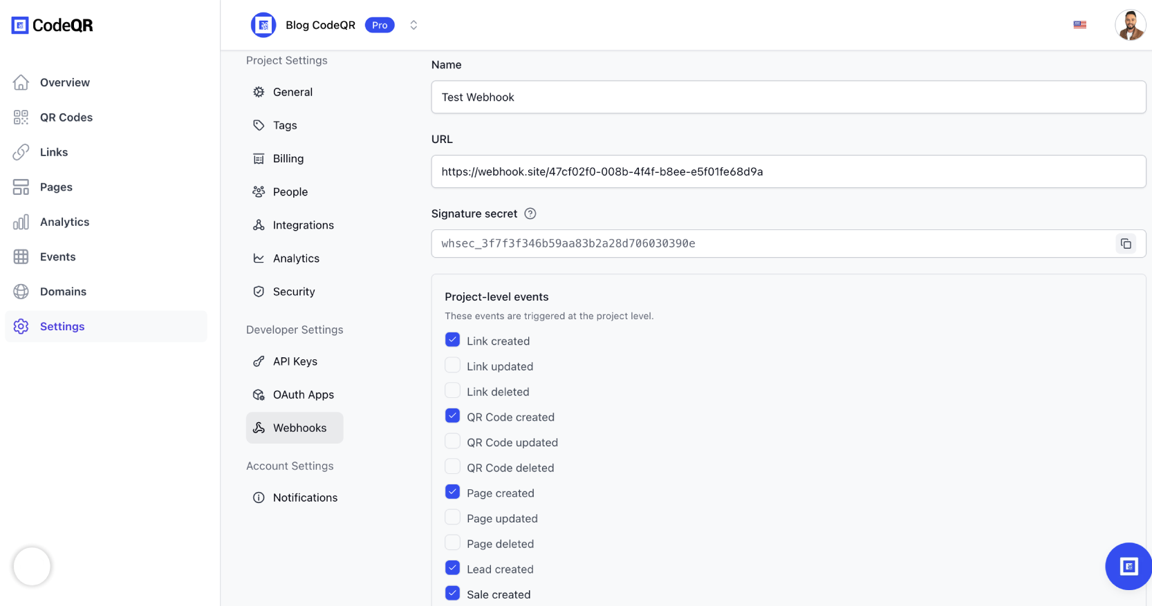 Create Webhook Form