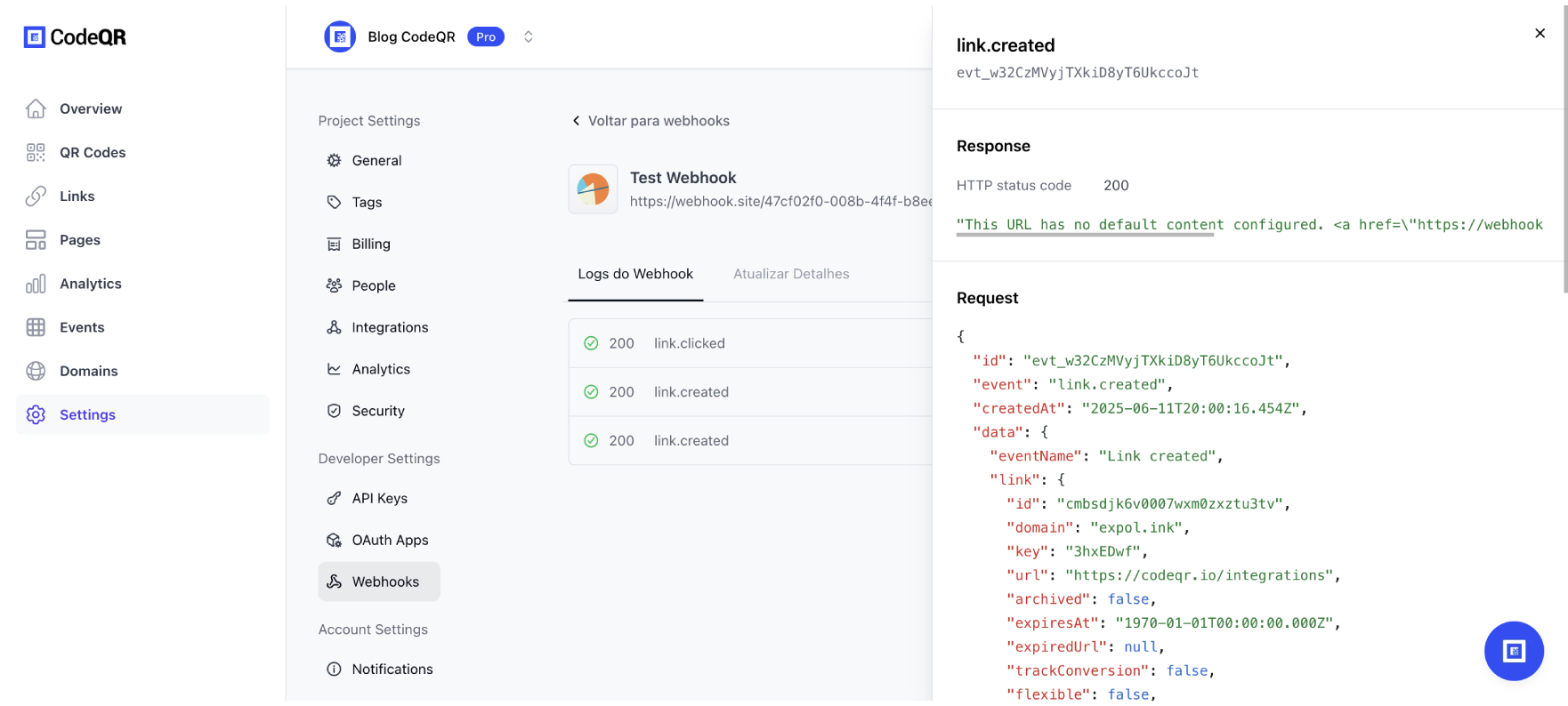 Webhook Event Logs Details