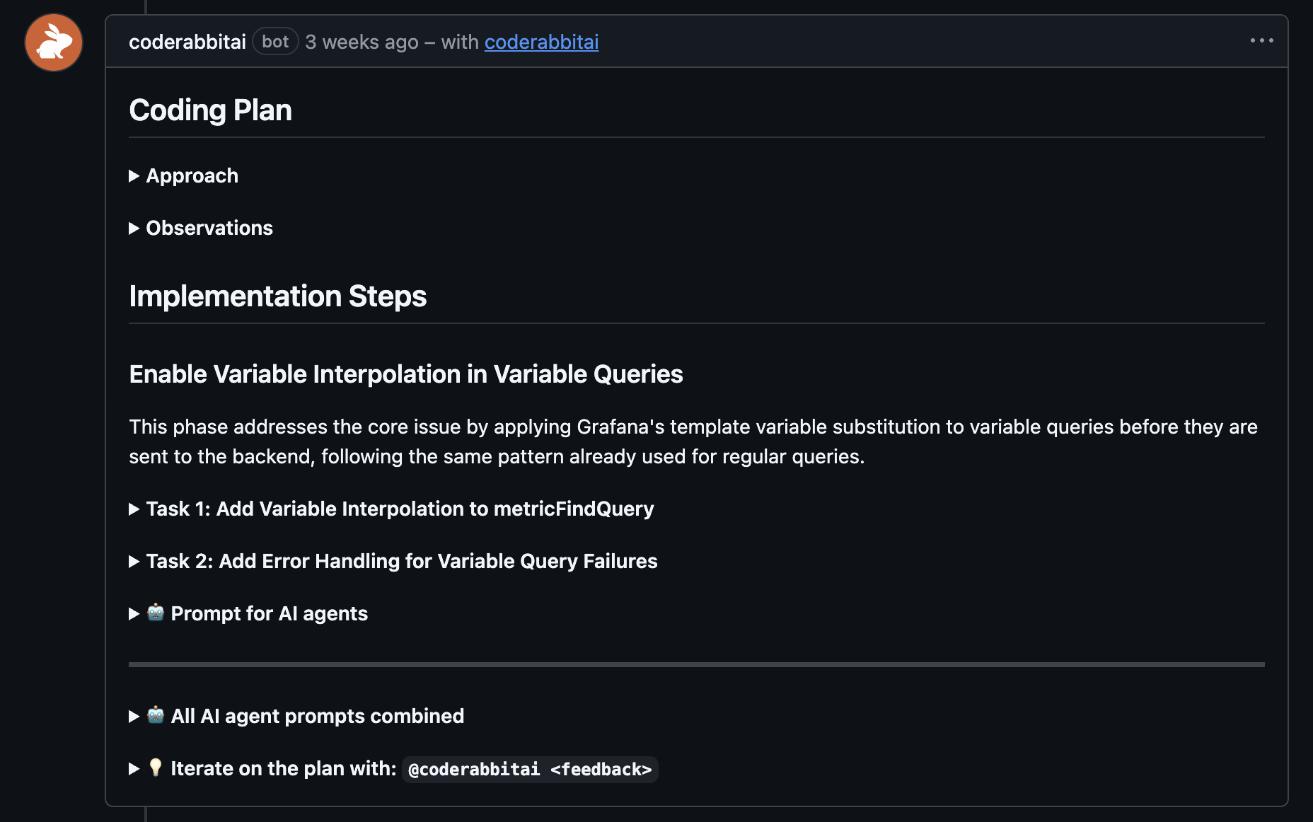 Coding Plan as GitHub issue comment