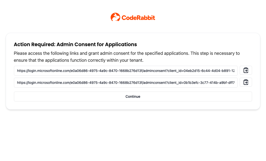 CodeRabbit admin consent page for Azure DevOps
integration