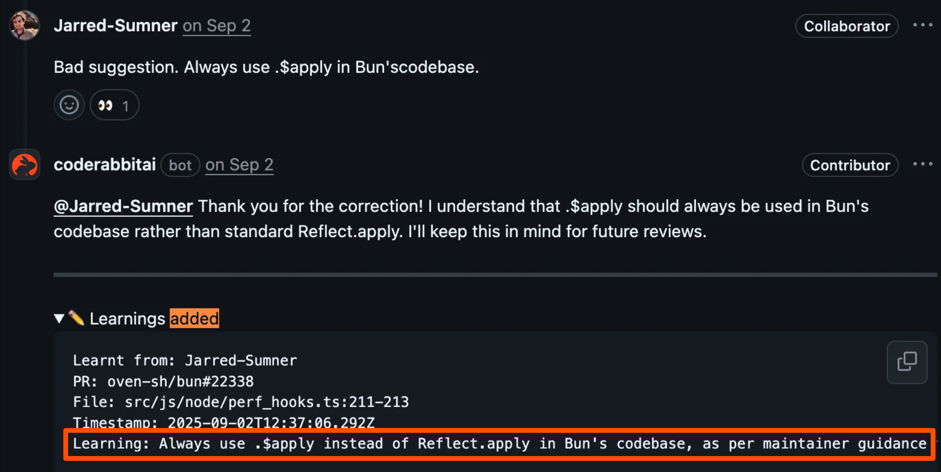 CodeRabbit learnings interface