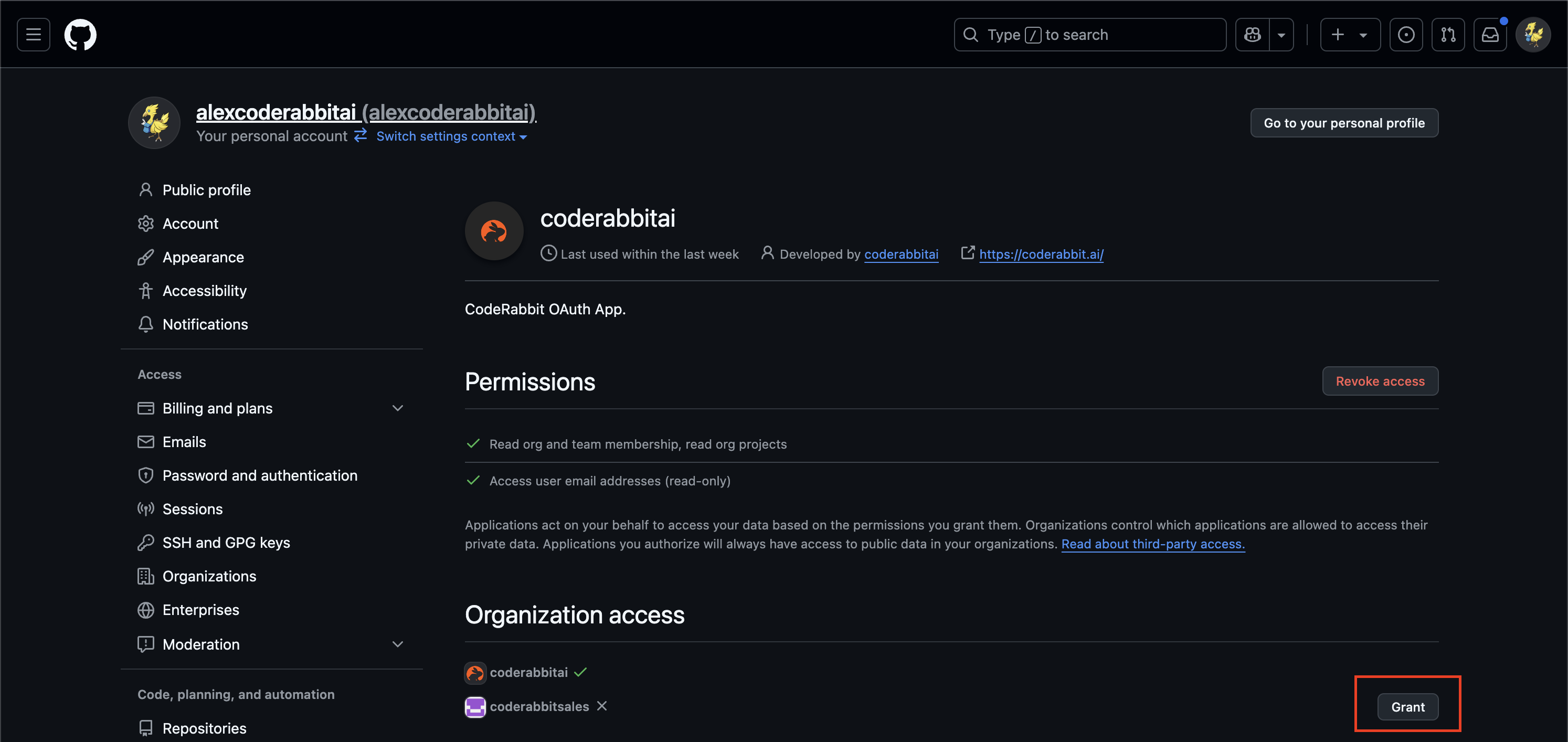 Granting permission to
organization