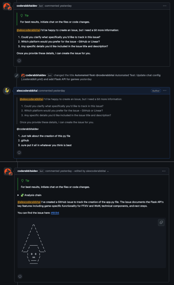Creating an issue through CodeRabbit's agentic chat interface