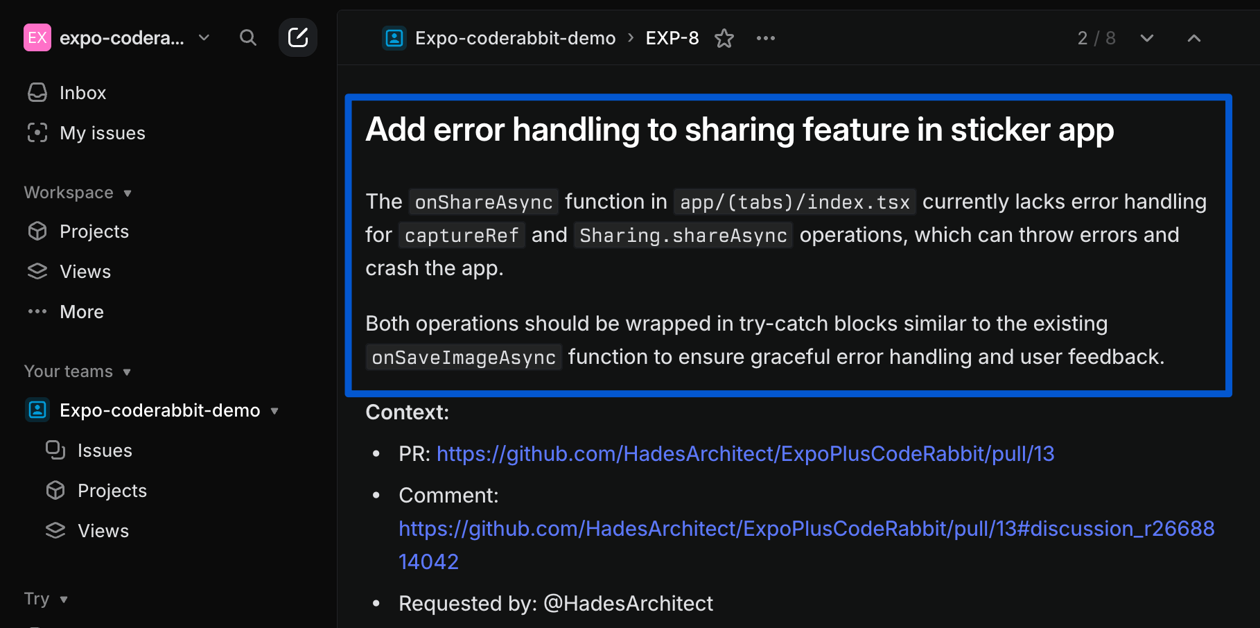 An issue created by CodeRabbit