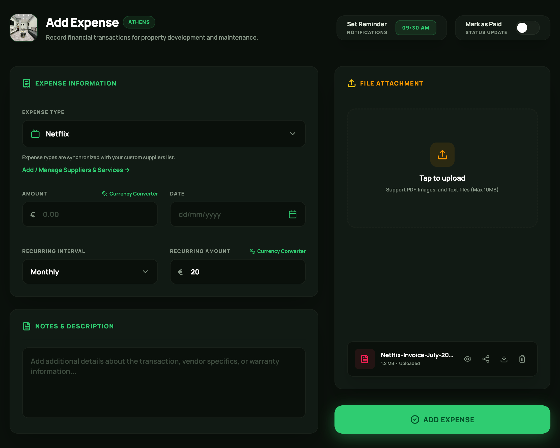 Add Expense Item