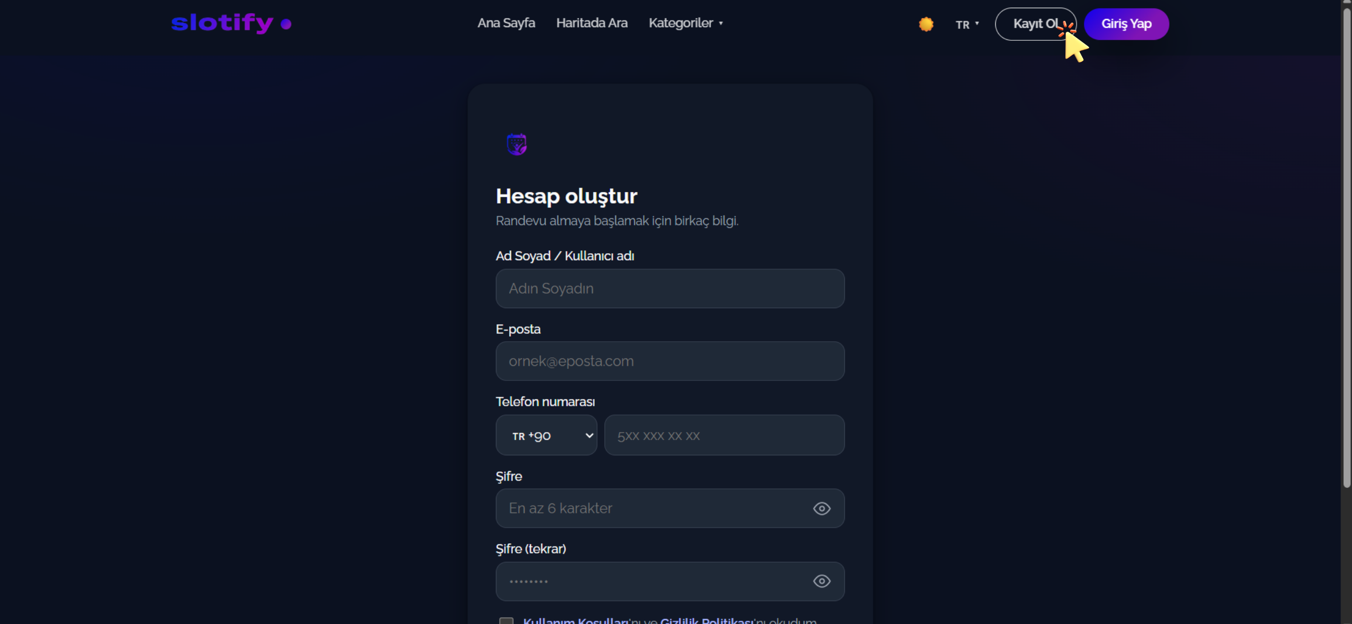 Sign-up form