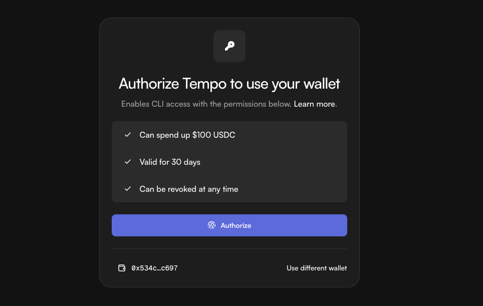 Tempo wallet authorization