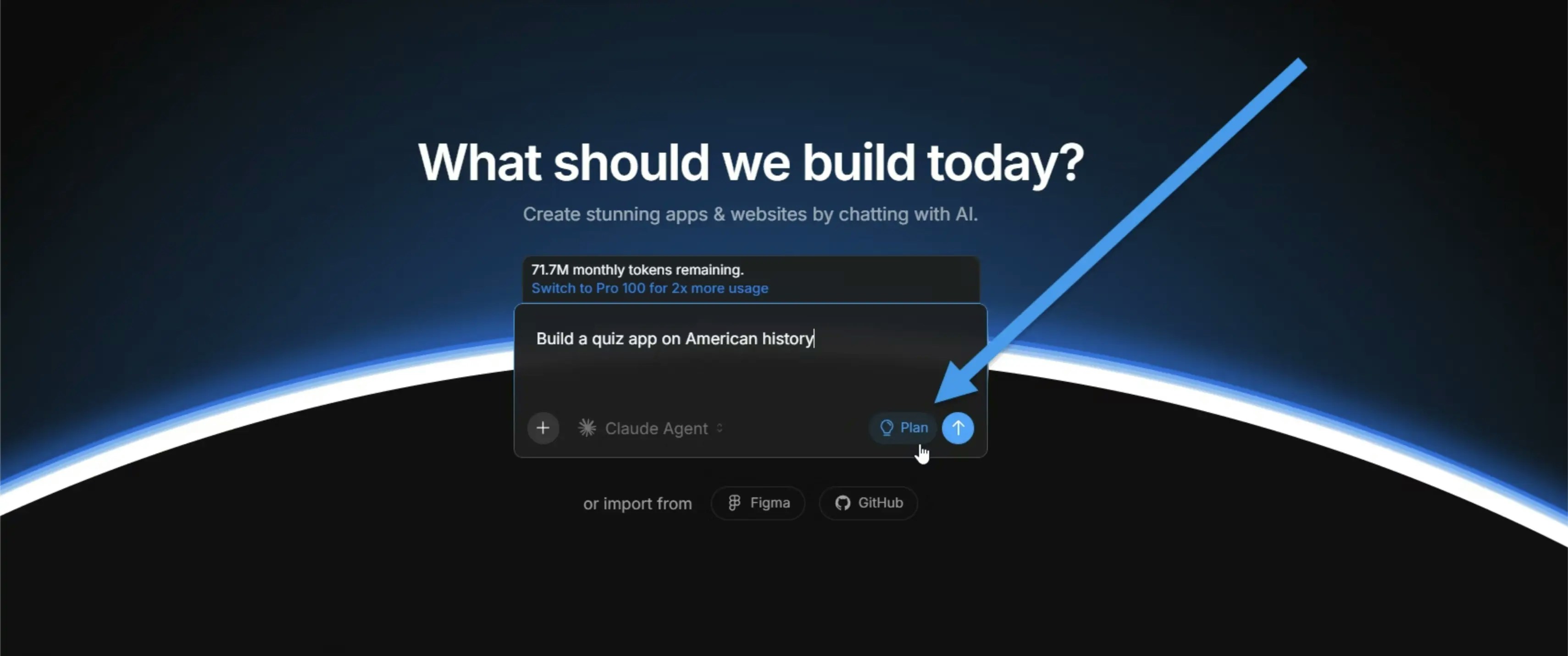 Screencapture of Plan Mode enabled on CodinIT homepage