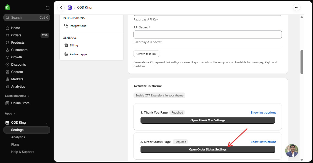 Open Order Status Settings